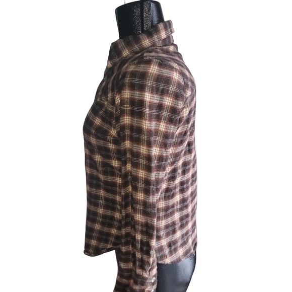 Bluenotes Brown and Tan Plaid Flannel Western Style Snap Button Shirt M - Picture 5 of 7